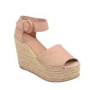Marc Fisher Alida Pink Leather Platform Espadrille Wedge Sandal 7.5M